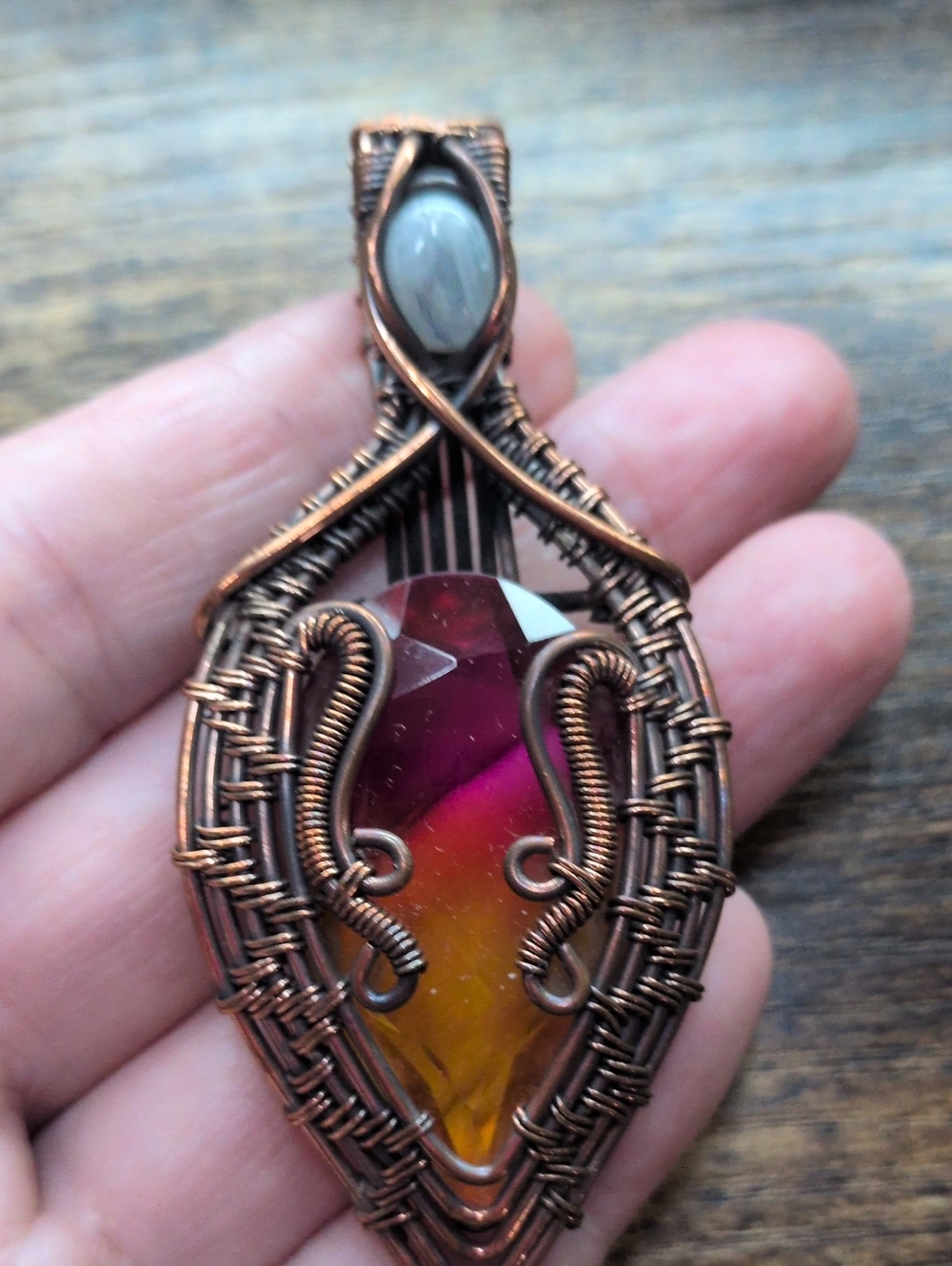 Handmade Copper Wire-Wrapped Pendant with Multi Tourmaline Stone